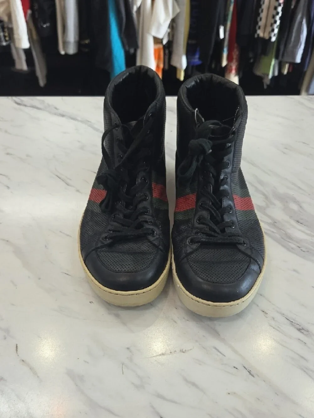 Gucci Black High-Top Sneakers with Red & Green Stripe
